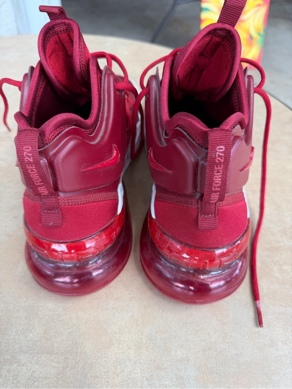 Nike Air Force 270 Kids Burgundy/Red High-Top Sneakers with White Sole Y7 - Picture 4 of 4